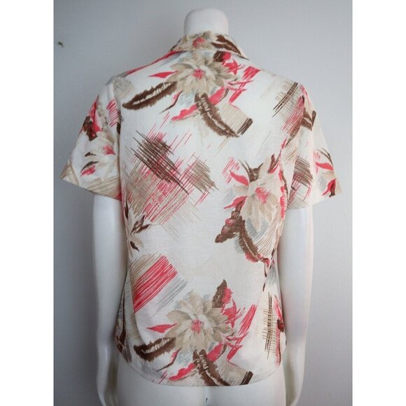 VINTAGE WOMEN S BEIGE BROWN PINK FLORAL PRINT TOP - CANTADA - SIZE 34 - Picture 7 of 9